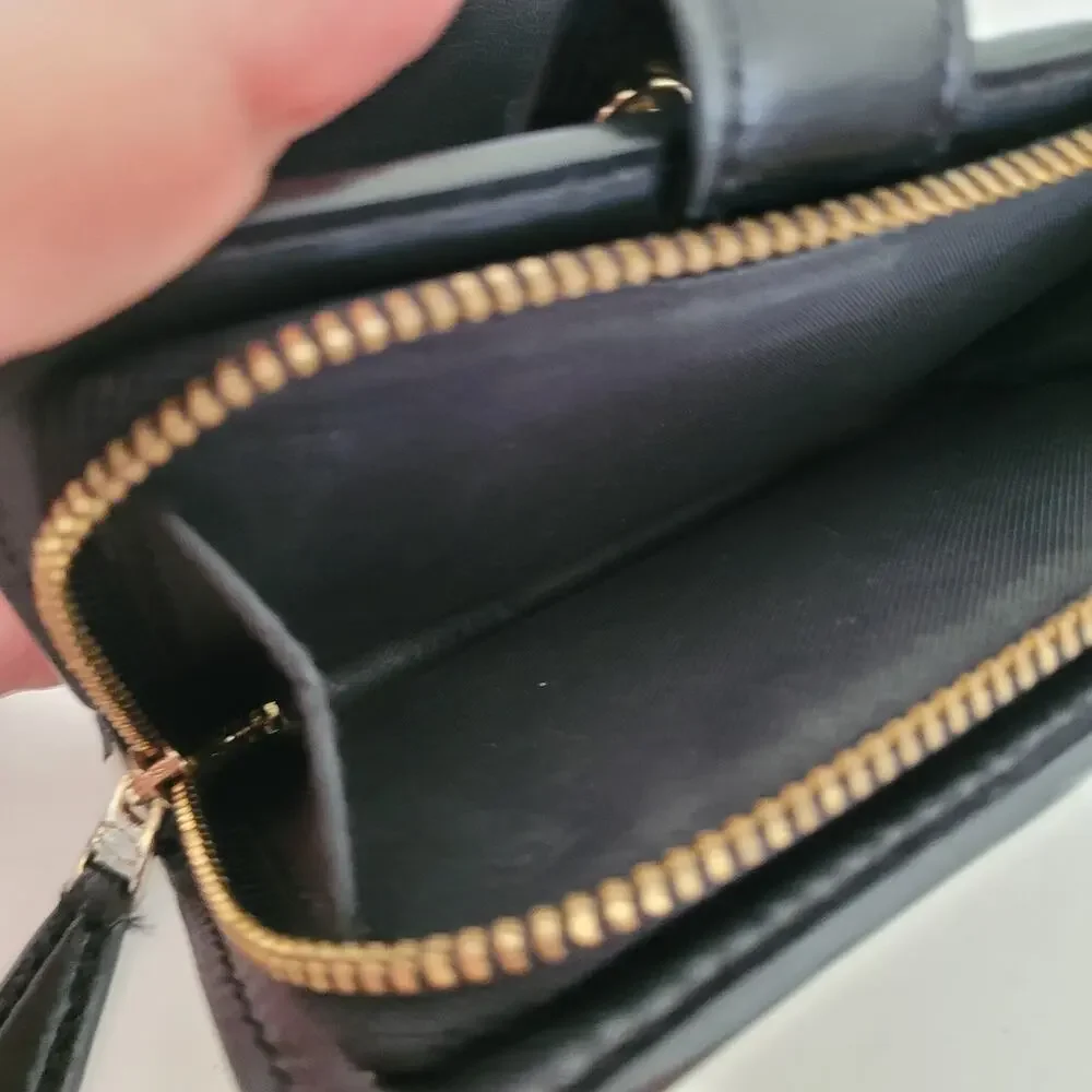 Coach Wallet‎ Crossgrain Leather Monogram Black Tan Medium Bifold Logo Compact